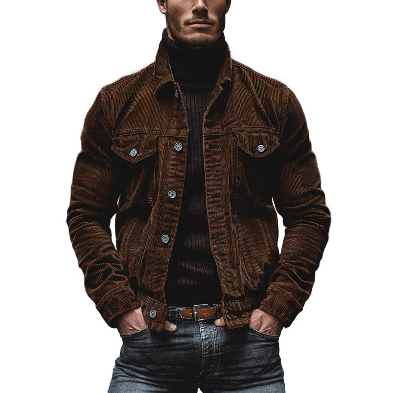 Men's Vine Cordroy Lapel Single Breastedlti-Pocket Work Jacket - Image 6
