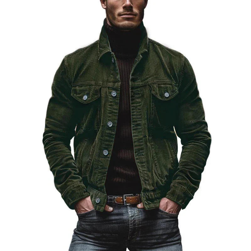 Men's Vine Cordroy Lapel Single Breastedlti-Pocket Work Jacket - Image 7