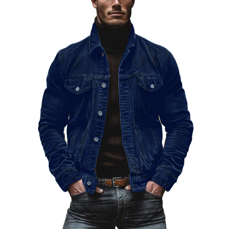 Men's Vine Cordroy Lapel Single Breastedlti-Pocket Work Jacket - Image 8