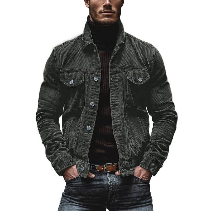 Men's Vine Cordroy Lapel Single Breastedlti-Pocket Work Jacket - Image 9
