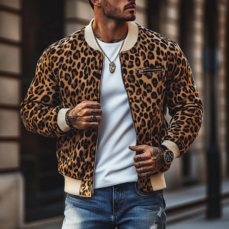 Men's Vine Leopard Print Colorblockip-p Bomber Jacket - Image 2