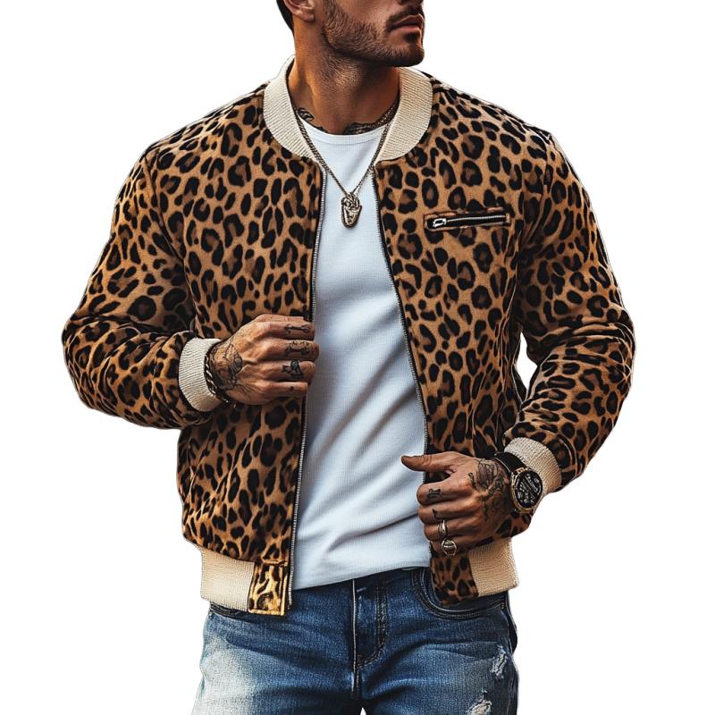 Men's Vine Leopard Print Colorblockip-p Bomber Jacket - Image 3