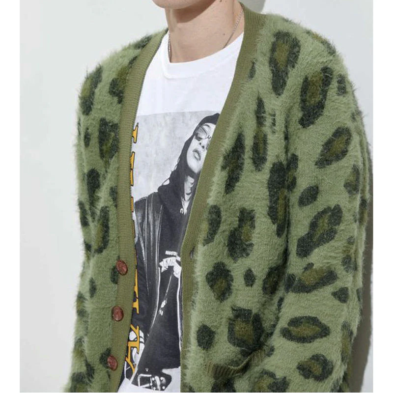 Men's Vintage Leopard V-Neck Single-Breasted Cardigan - Image 3