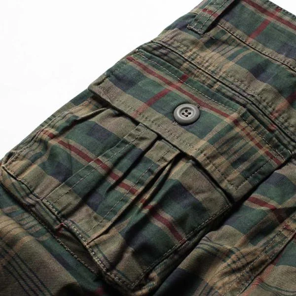 MEN'S VINE POCKET PLAID SHORTS （WITHOT BELT） - Image 2