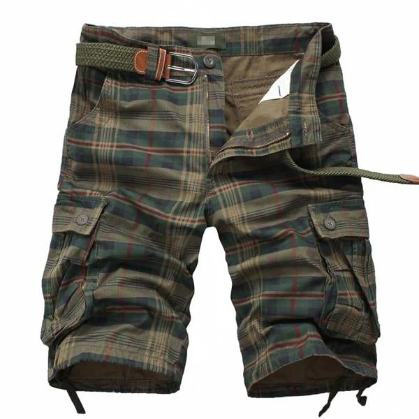 MEN'S VINE POCKET PLAID SHORTS （WITHOT BELT） - Image 3