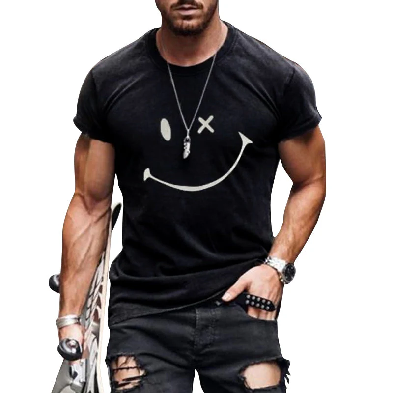 Men's Vine Smiley Print Rond Neck Short Sleeve T-Shirt - Image 2