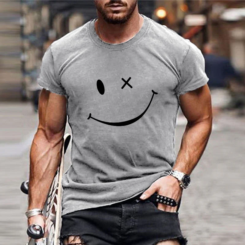 Men's Vine Smiley Print Rond Neck Short Sleeve T-Shirt - Image 6