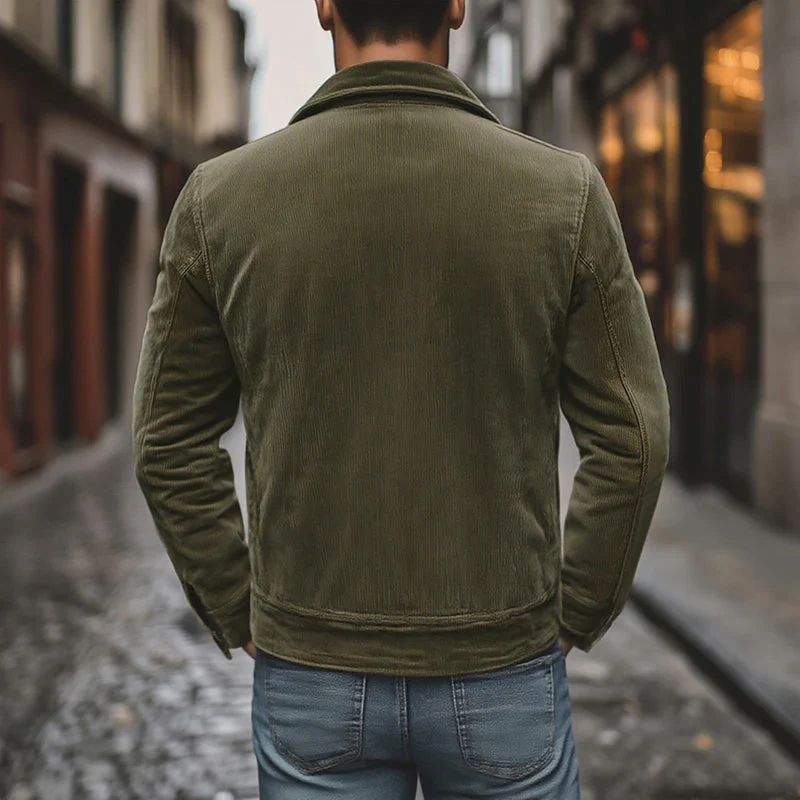 Men's Vine Solid Color Cordroy Lapel Single Breasted Chest Pocket Cargo JacketM - Image 2