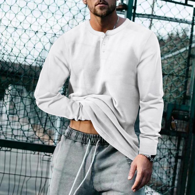 Men's Vine Solid Henley Collar Long Sleeve T-Shirt - Image 5
