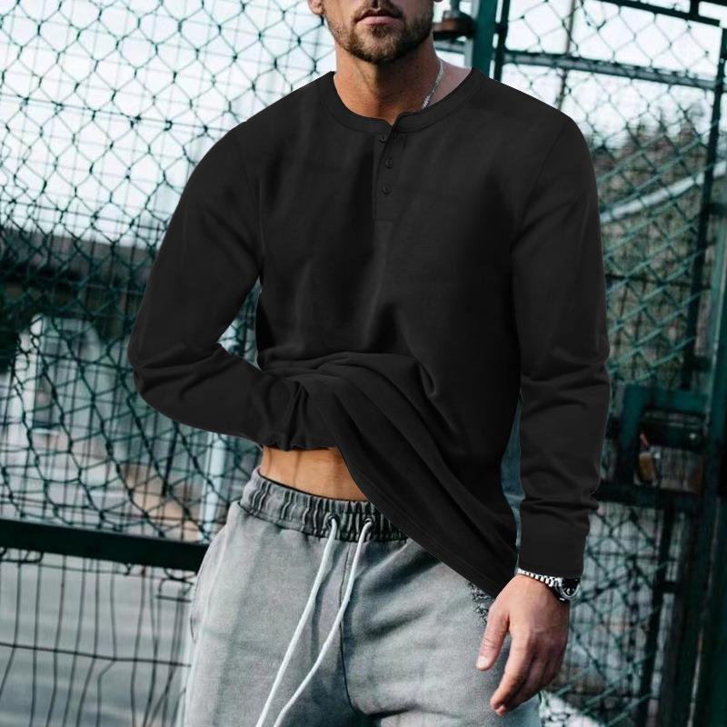 Men's Vine Solid Henley Collar Long Sleeve T-Shirt - Image 6