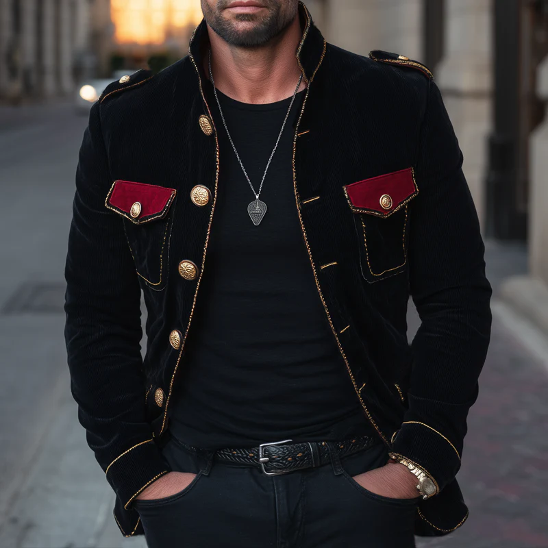 Men's Vine Stand Collar Velvetlti-Btn Jacket - Image 2
