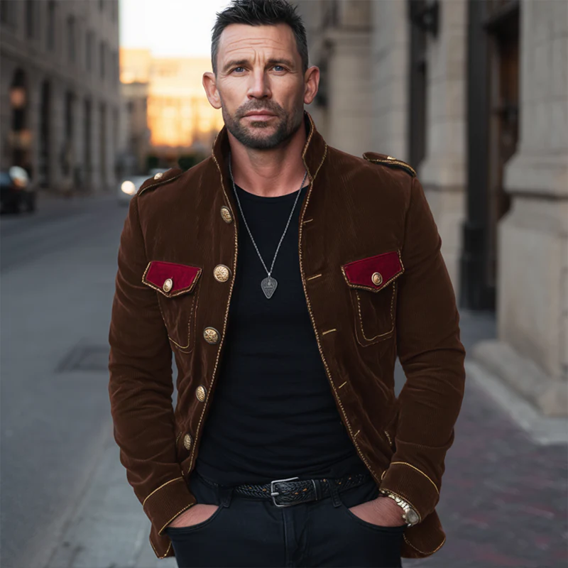 Men's Vine Stand Collar Velvetlti-Btn Jacket - Image 9