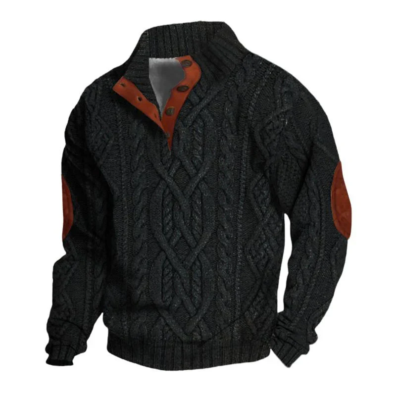 Men's Vine Stand Collarnitted Cable Sweater - Image 10