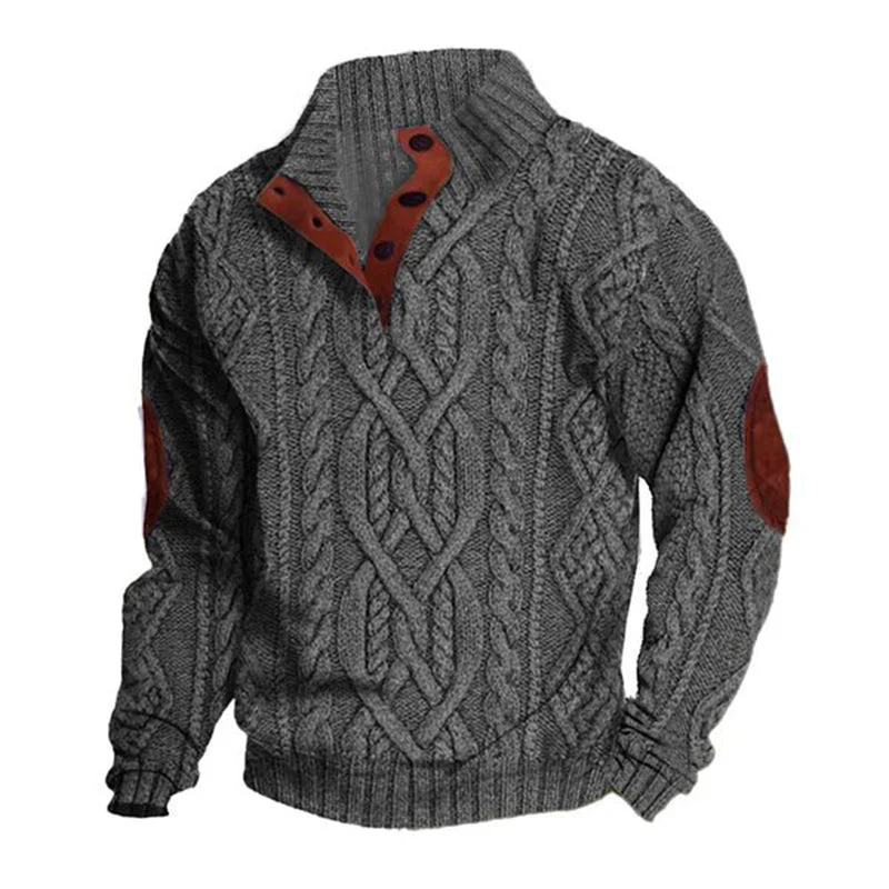 Men's Vine Stand Collarnitted Cable Sweater - Image 9