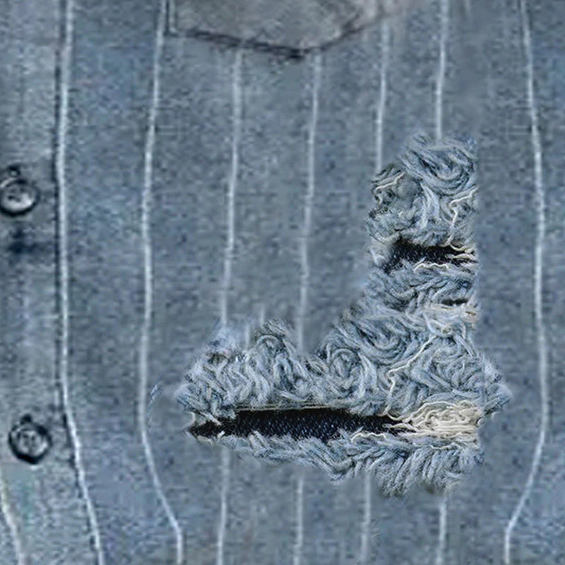 Men's Vine Stripe Ripped Short Sleeve DeniShirt - Image 3