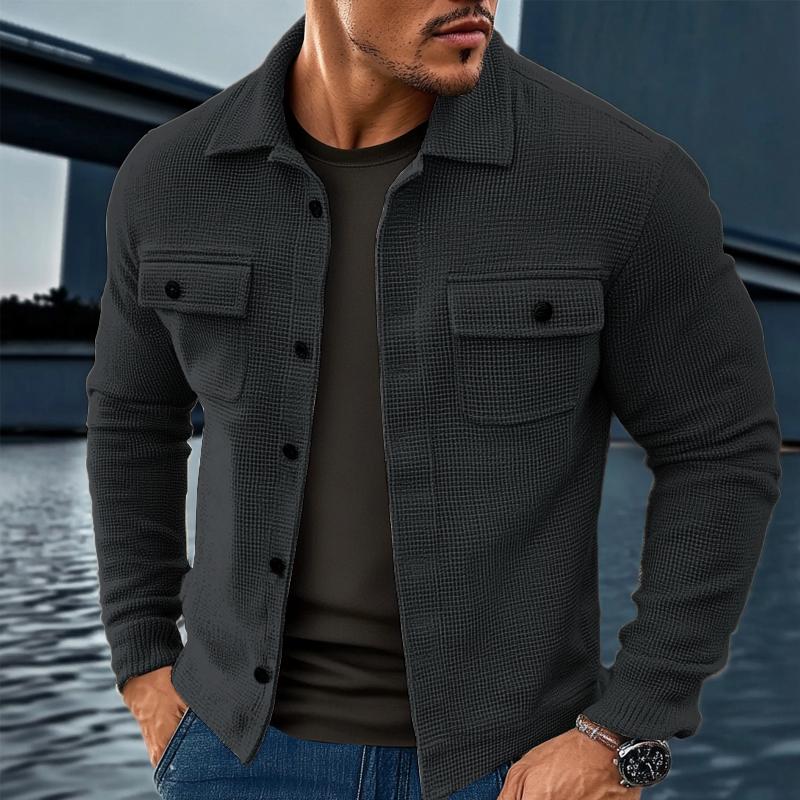 Men's Vine Waffle Solid Lapel Jacket - Image 2