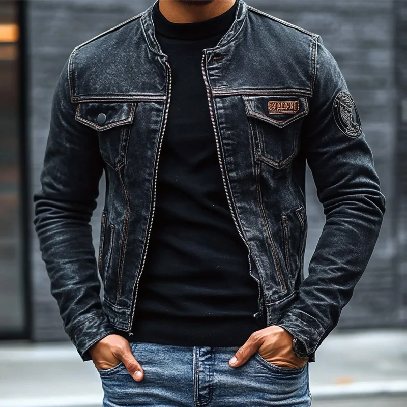Men's Vine Washed Baseball Collar SliFit DeniJacket - Image 2