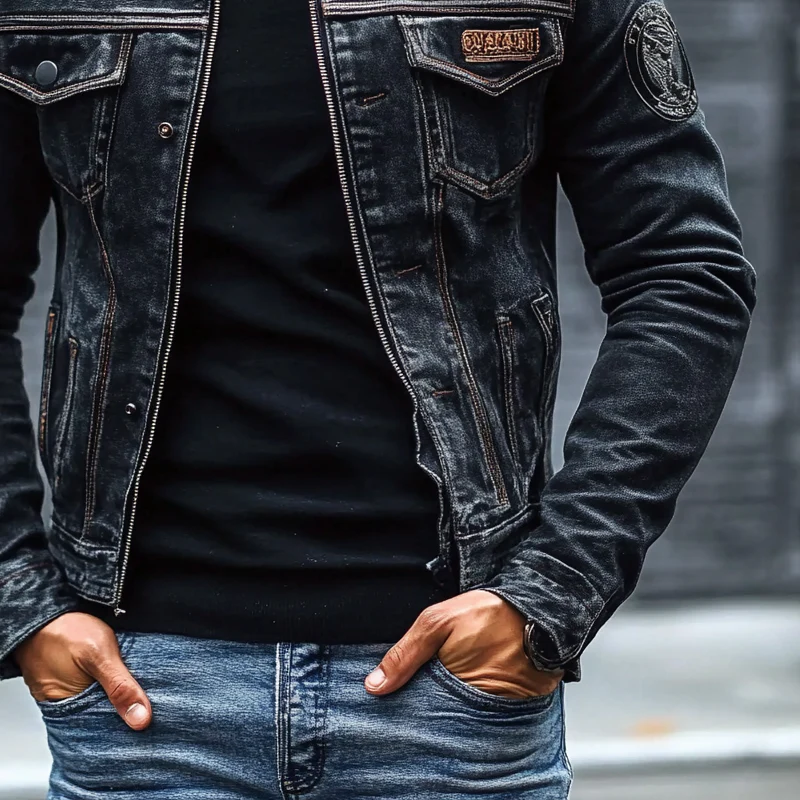 Men's Vine Washed Baseball Collar SliFit DeniJacket - Image 7