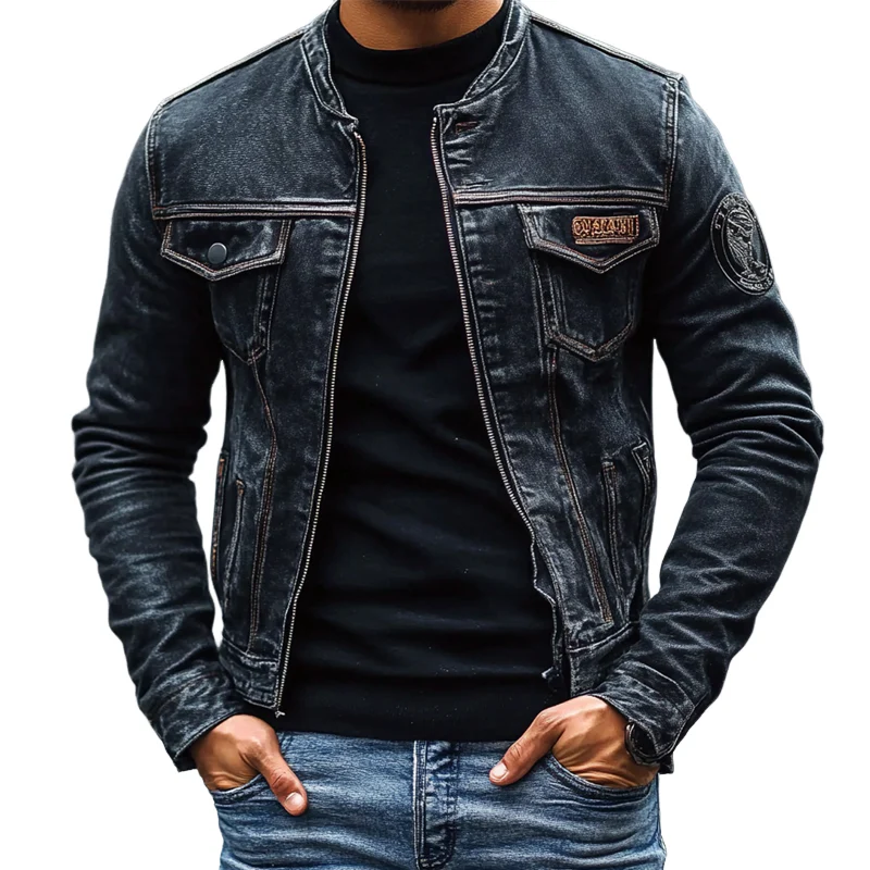 Men's Vine Washed Baseball Collar SliFit DeniJacket - Image 8