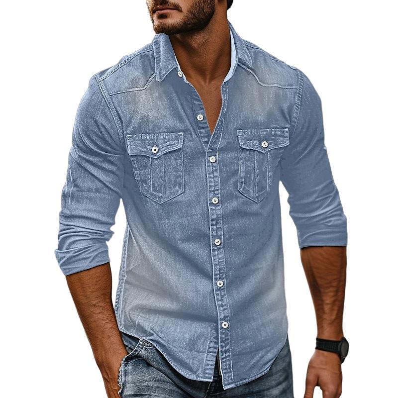 Men's Vine Washed Distressed DeniLapel Shirt - Image 3