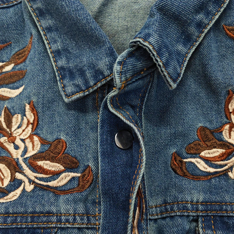 Men's Western Cowboy Style Embroidered Lapel Chest Pocket Long Sleeve DeniShirt - Image 2
