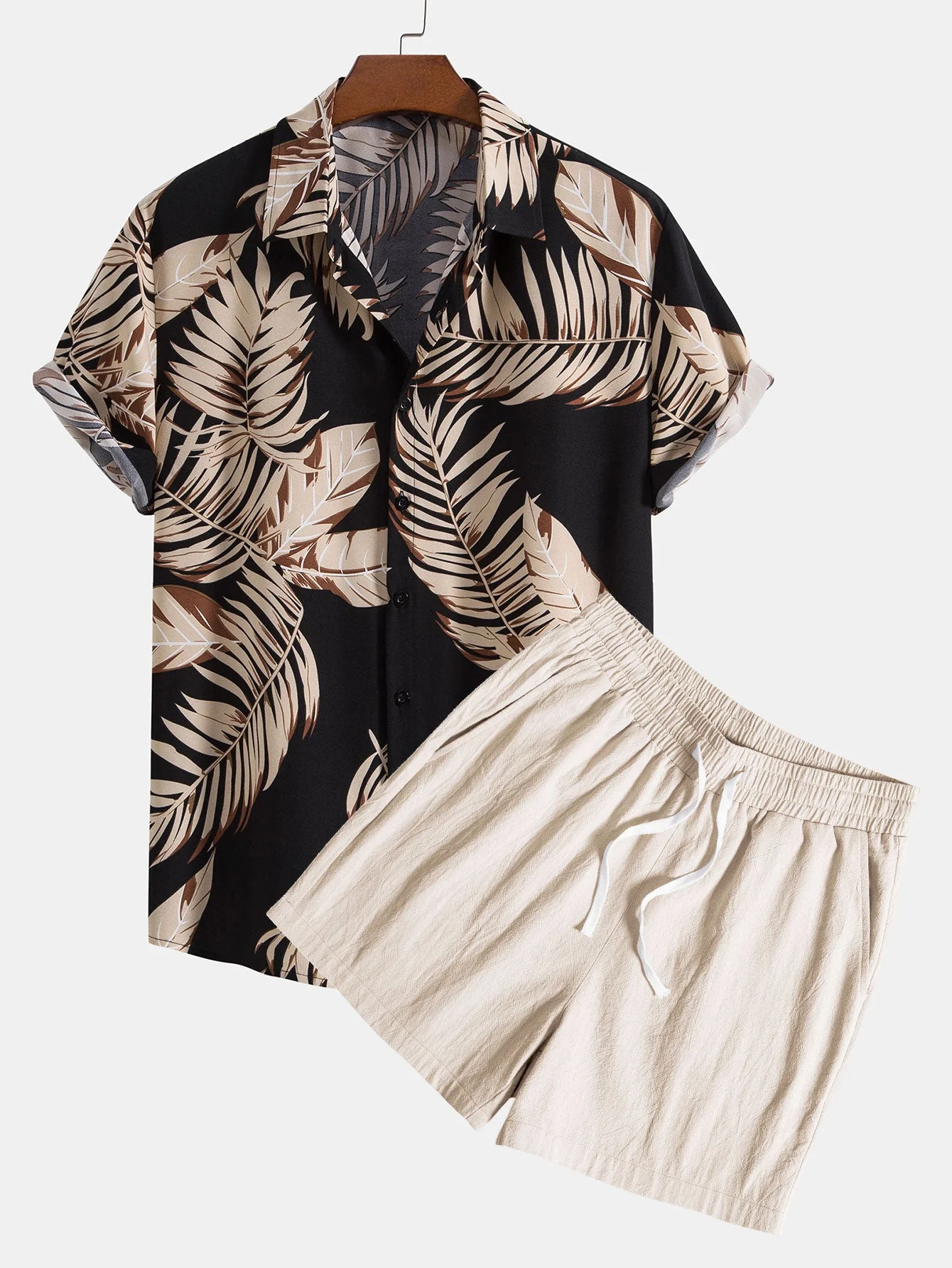 Micah® | Tropical Print Shirt & Textured Cotton 5" Shorts