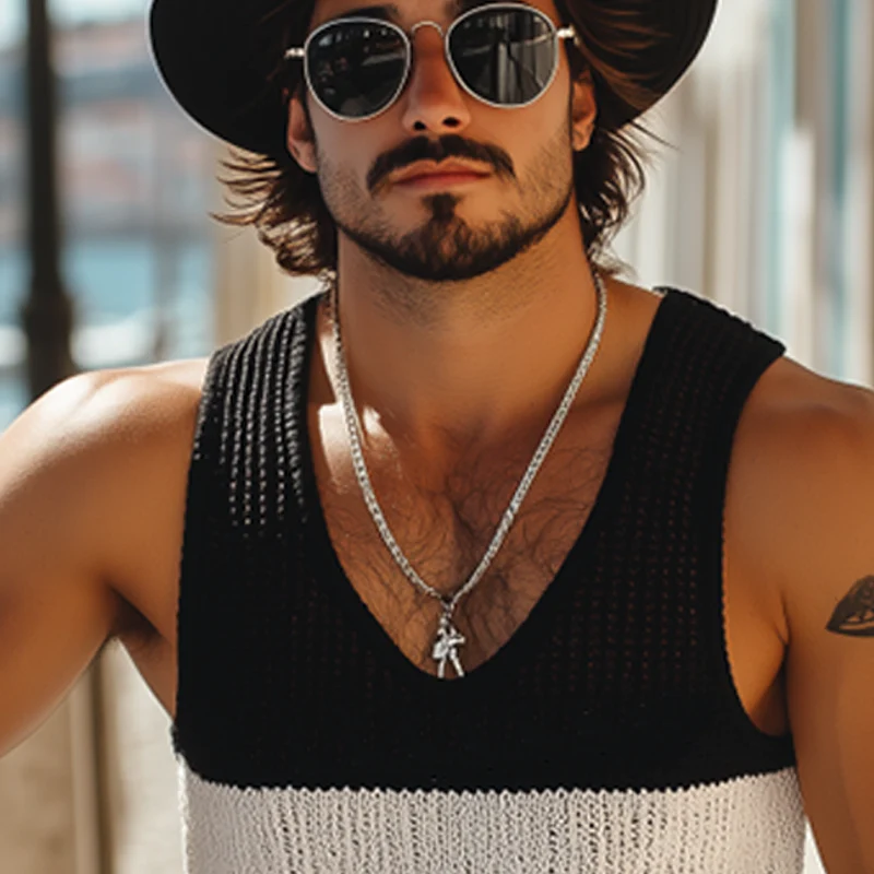 Michael | Men'S Summer Fashion Casual U-Neck Knitted Black And White Horizontal Striped Tank Top - Image 6