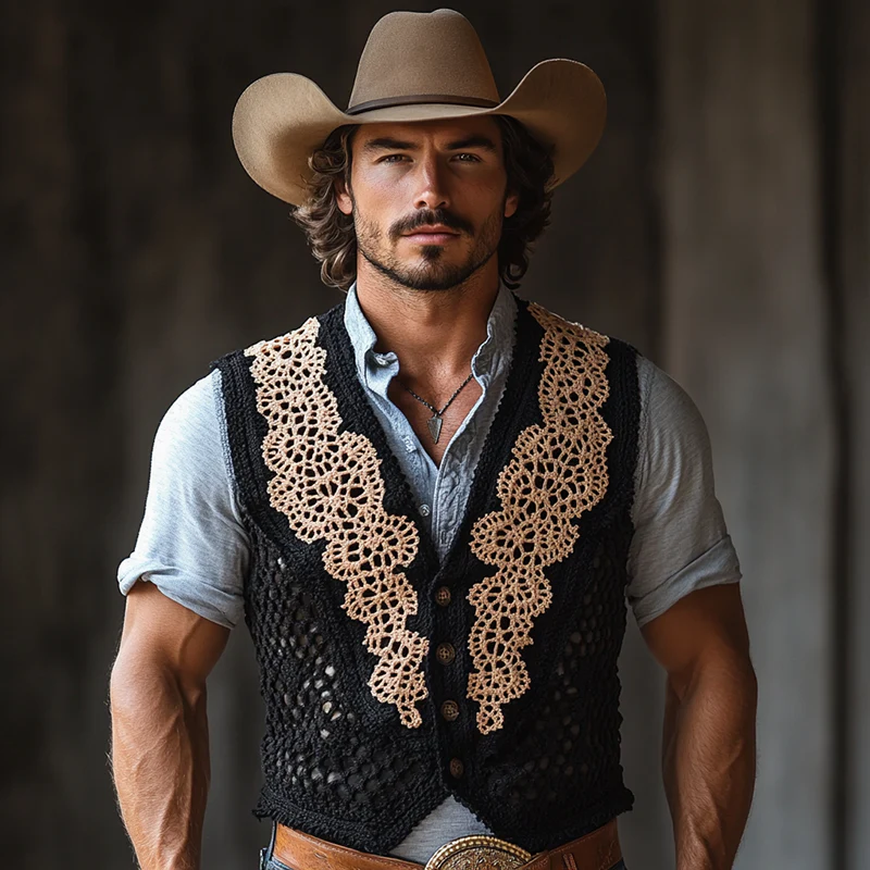 Michael | Men'S Western Crochet Colorblock Single Breasted Vest - Image 3