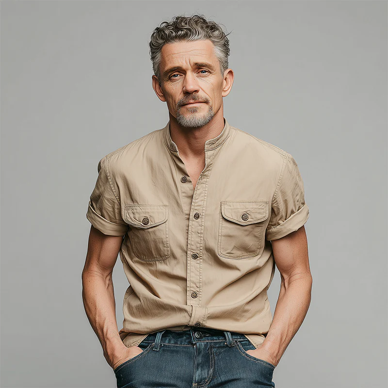 Miguel | Men'S Summer Casual Tencel Cotton Stand Collar Short Sleeve Shirt - Image 3