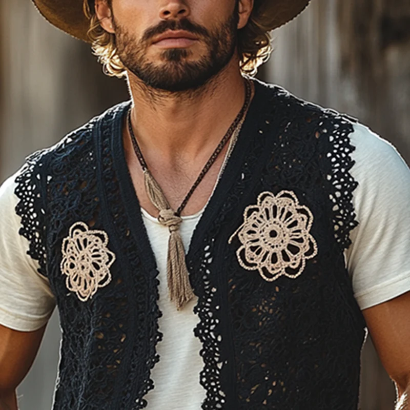 Mike | Men'S Western Style Colorblock Crochet Buttonless Vest - Image 2