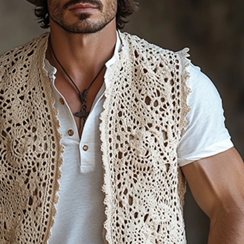 Milton | Men'S Western Style Solid Color Crochet Buttonless Vest - Image 2