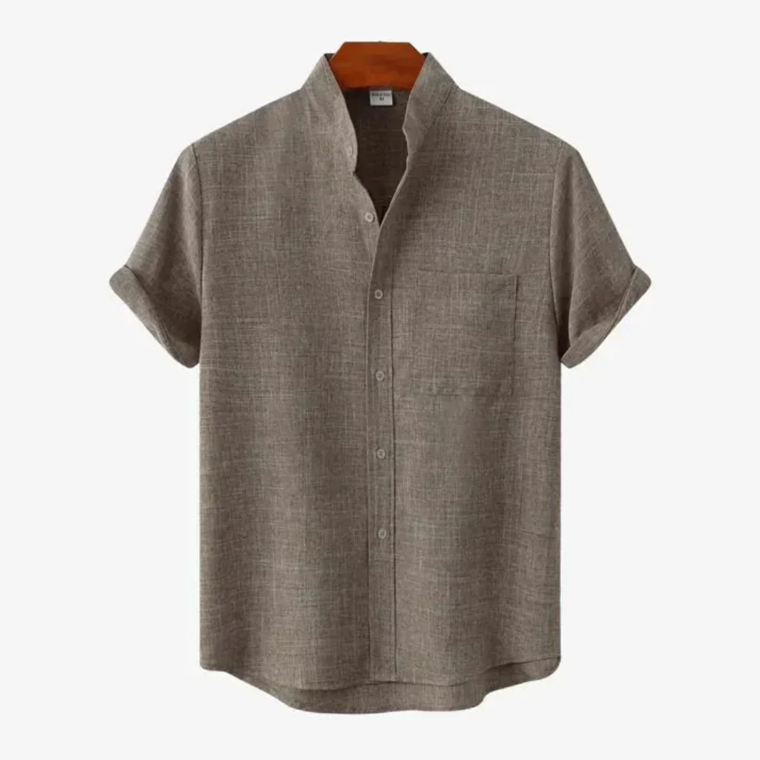 Misael | Neo Mandarin Collar Linen Shirt - Image 4