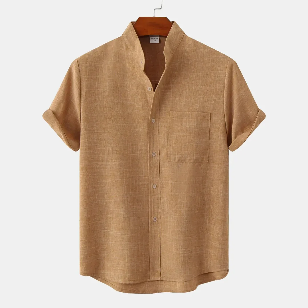 Misael | Neo Mandarin Collar Linen Shirt - Image 5