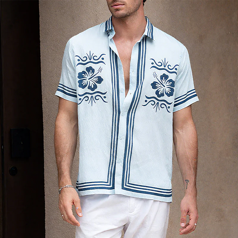 Mitch | Men'S Summer Casual Tencel Cotton Floral Print Lapel Short Sleeve Shirt - Image 3