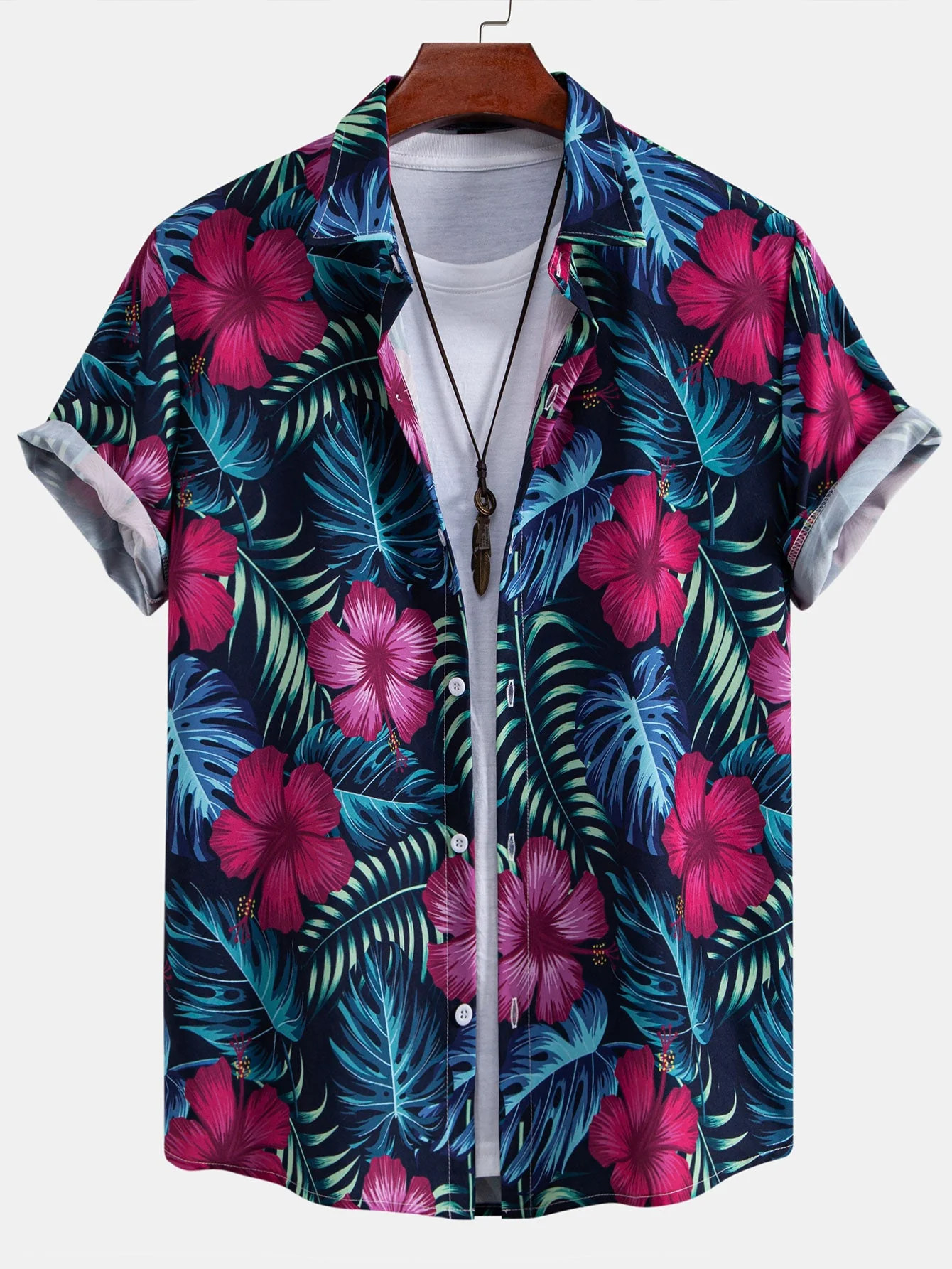 Mitchell® | Tropical Flowers Print Button Up Shirt & Drawstring Swim Shorts - Image 2