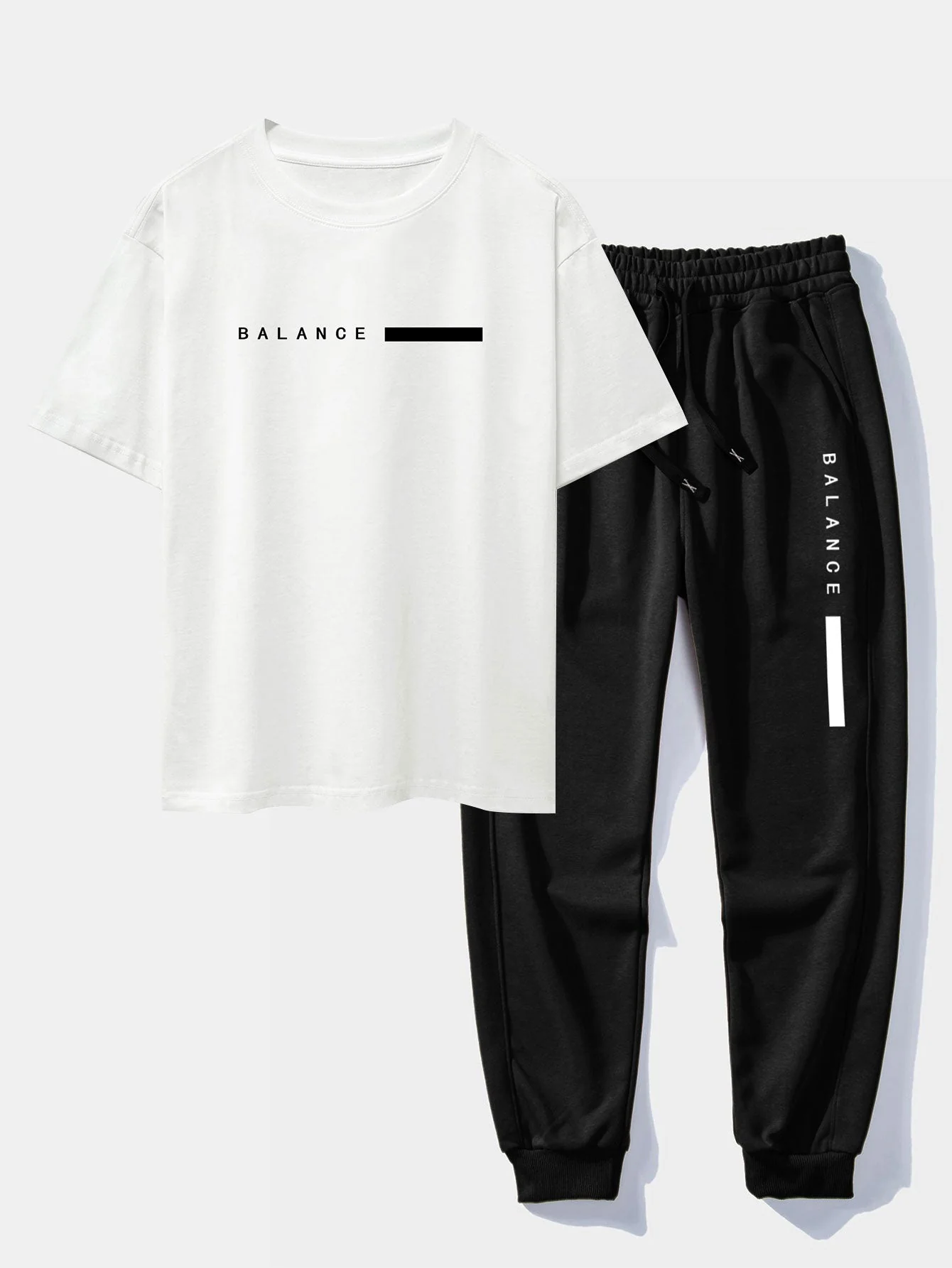 Moisés® | Balance Stripe Print Drop Shoulder Oversize T-Shirt & Jogging Pants
