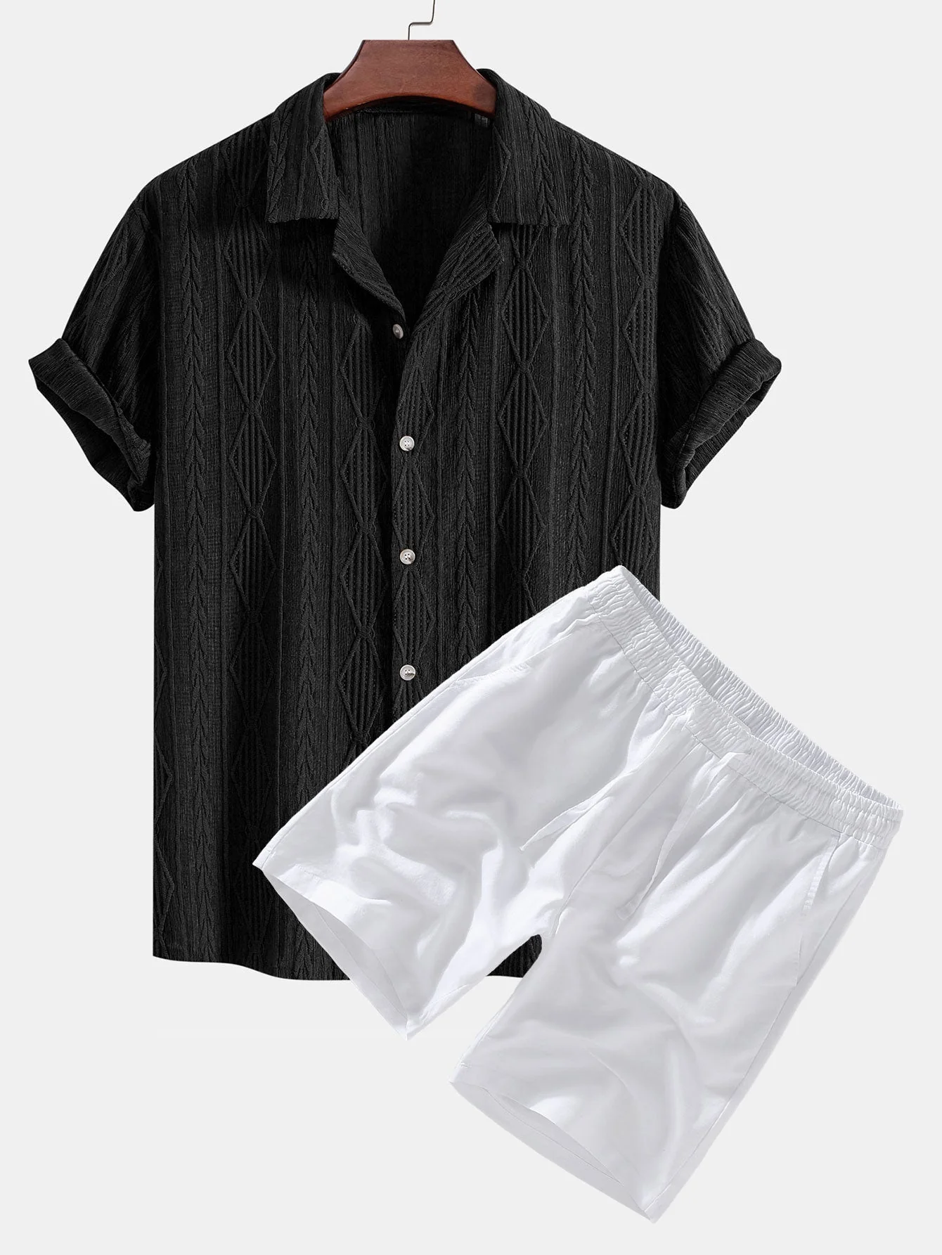 Moisés® | Geometric Jacquard Cuban Shirt & Linen Drawstring Shorts - Image 4