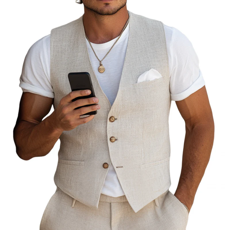 Morton | Men'S Casual Breathable Linen V-Neck Single-Breasted Slim-Fit Suit Vest - Image 2