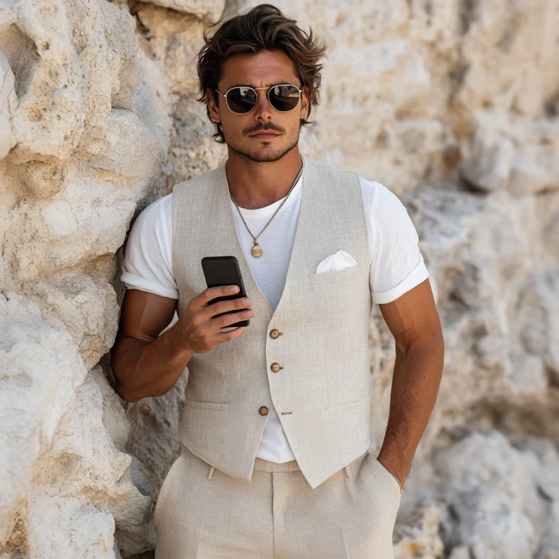 Morton | Men'S Casual Breathable Linen V-Neck Single-Breasted Slim-Fit Suit Vest - Image 6