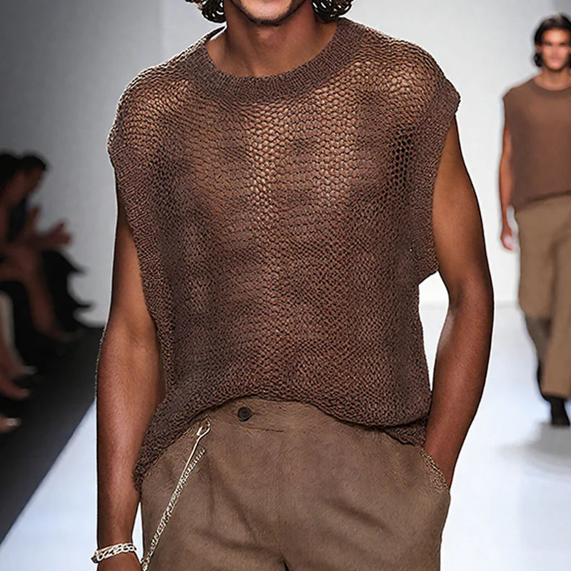 Myles | Men'S Spring And Summer Fashion Casual Slightly Transparent Sexy Round Neck Knitted Tank Top - Image 2