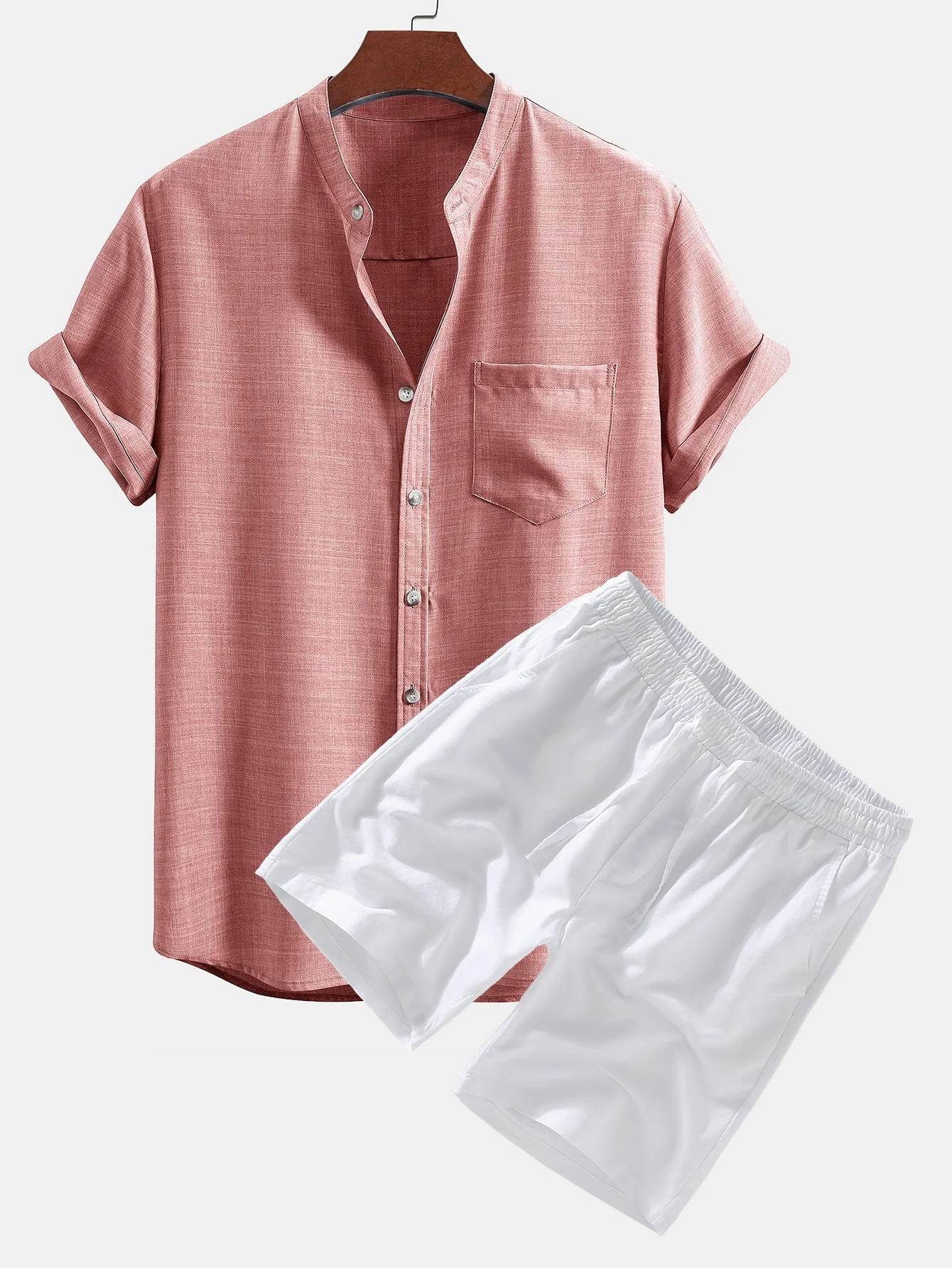 Narciso® | Short Sleeve Stand Collar Shirt & Linen Drawstring Shorts - Image 5