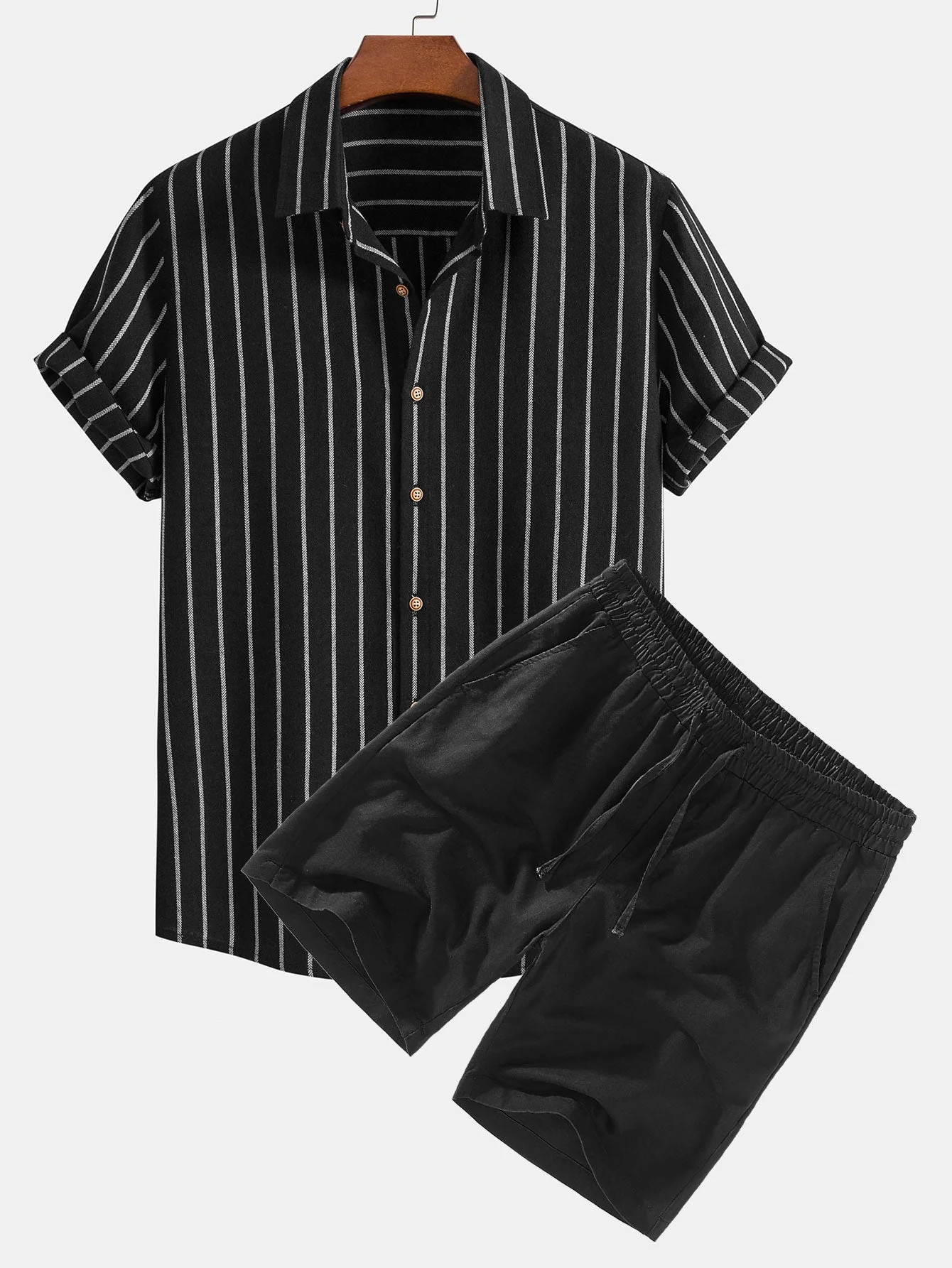 Nataniel® | Cotton Blend Striped Button Up Shirt & Linen Drawstring Shorts - Image 3