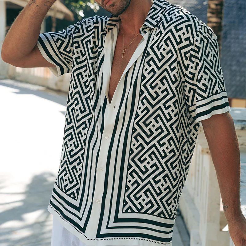 Nathan | Men'S Summer Casual Tencel Cotton Printed Lapel Short Sleeve Shirt - Image 3