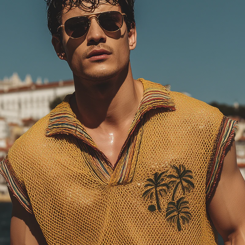 Nathaniel | Men'S Summer Fashion Casual Mesh V-Neck Embroidered Sleeveless T-Shirt - Image 4
