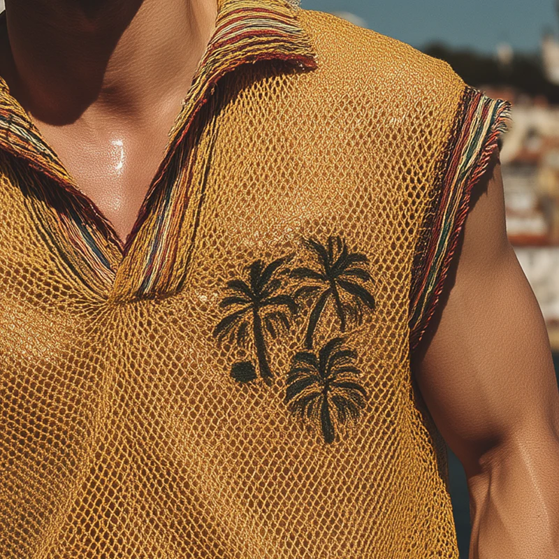 Nathaniel | Men'S Summer Fashion Casual Mesh V-Neck Embroidered Sleeveless T-Shirt - Image 5