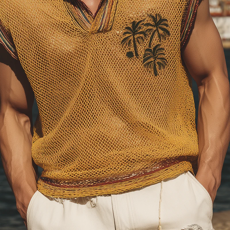 Nathaniel | Men'S Summer Fashion Casual Mesh V-Neck Embroidered Sleeveless T-Shirt - Image 6