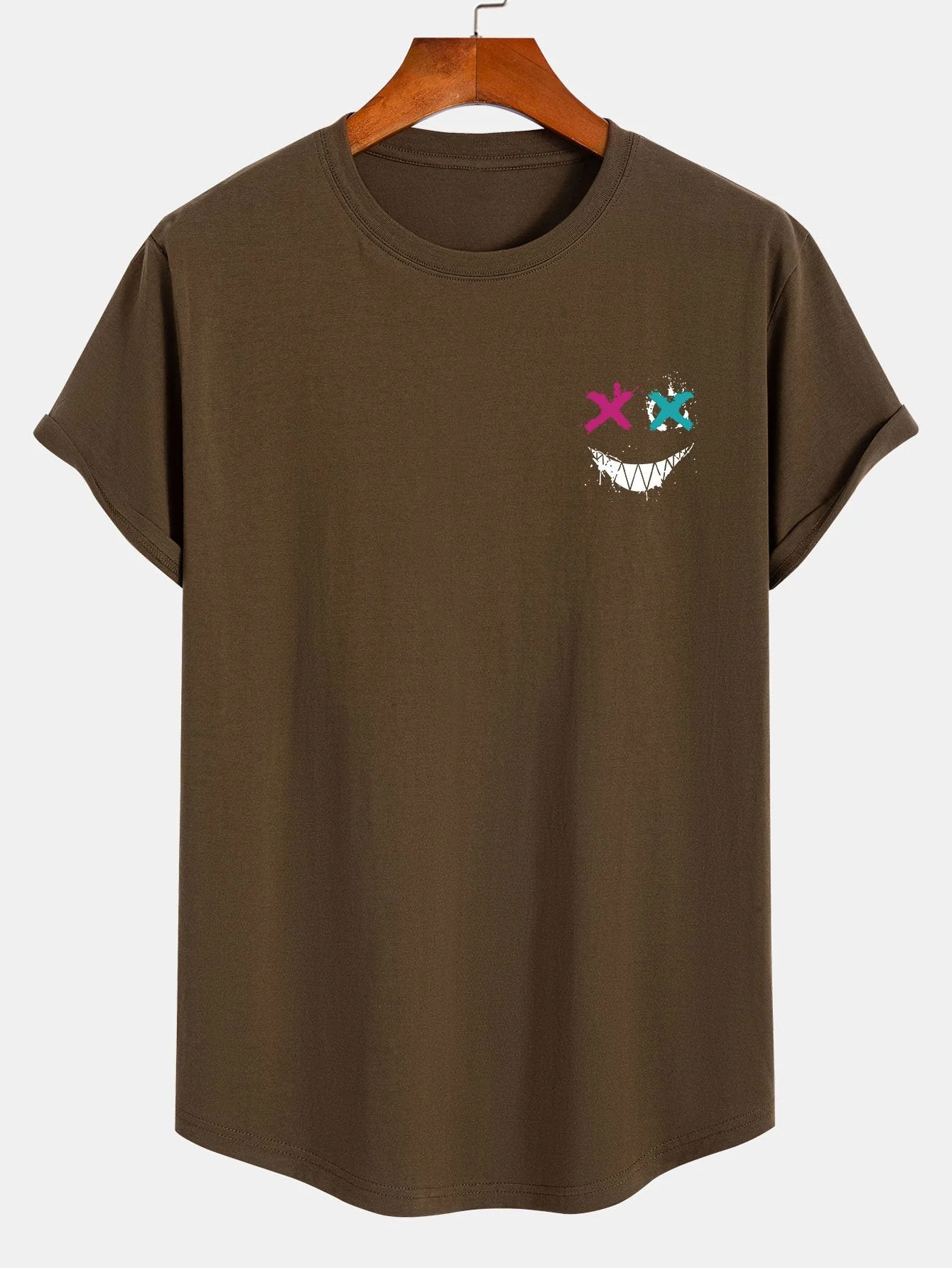 Neal® | Evil Face Print Cotton Arc Hem T-Shirt - Image 4