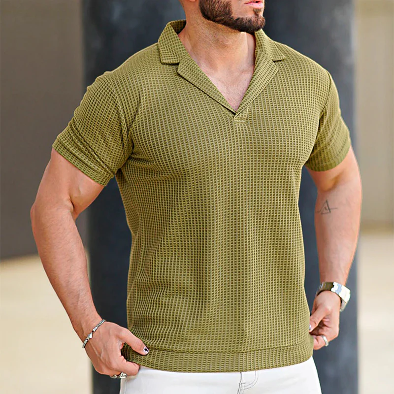 Neal | Men'S Waffle Fabric Solid Color Short Sleeve Polo Shirt - Image 2