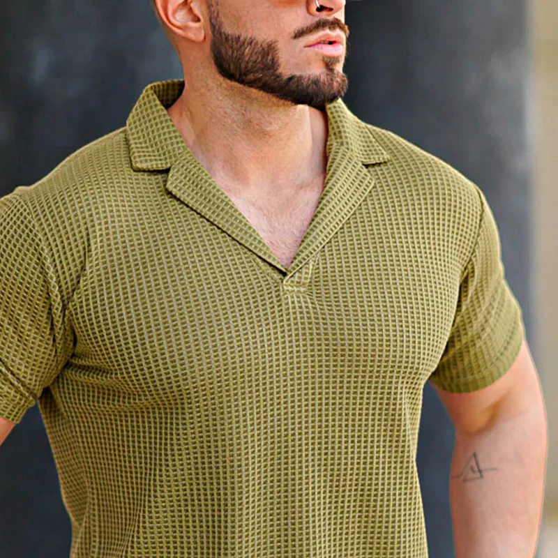 Neal | Men'S Waffle Fabric Solid Color Short Sleeve Polo Shirt - Image 3