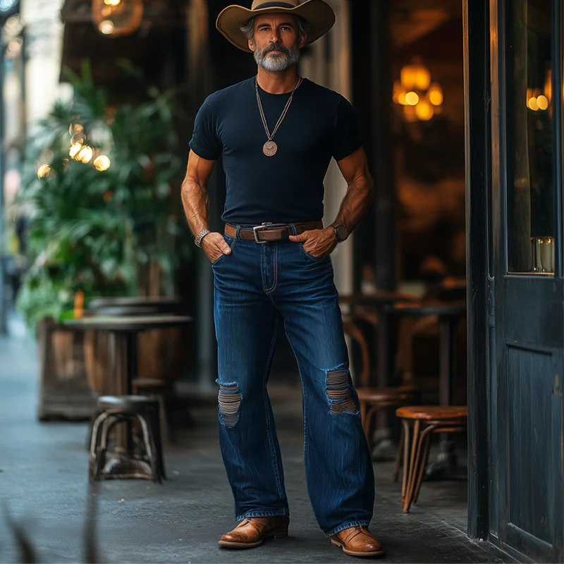 Neil | Men'S Western Cowboy Style Ripped Baggy Jeans - Image 3